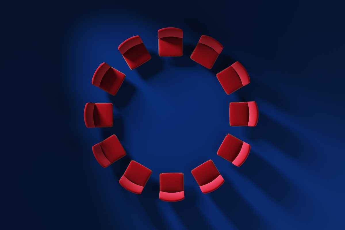 red chairs arranged in a circle